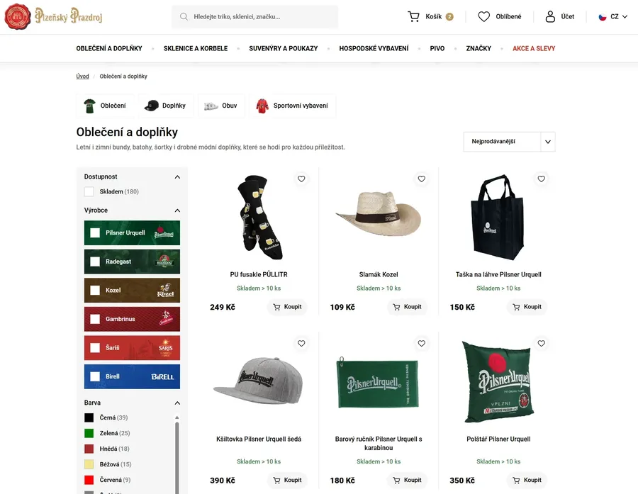 Product listing with brand filter