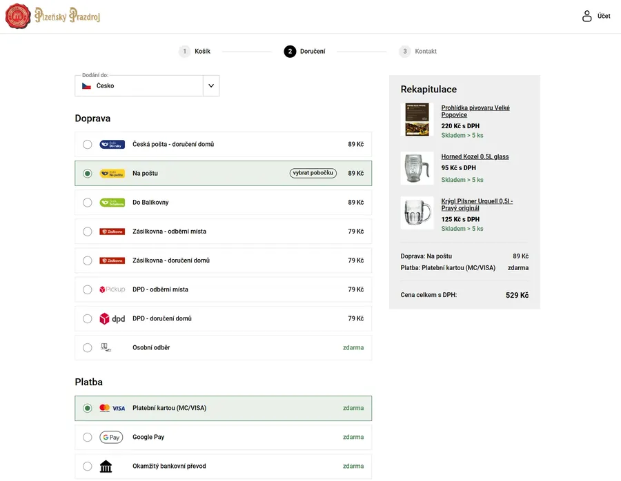 Shipping options in the cart